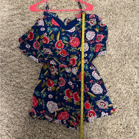 Spaghetti Strap Royal Blue Floral Romper - Picture 4 of 6